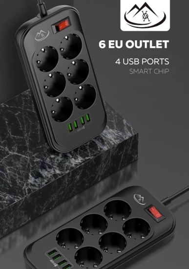Picture of Yoa SE6403 Power Strip -6 AC & 4 USB Ports - Black