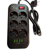 Picture of Yoa SE6403 Power Strip -6 AC & 4 USB Ports - Black